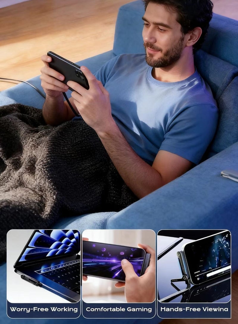 لوييناو كابل شحن سريع 240 واط PD مع حامل مدمج، كابل شحن USB C بزاوية قائمة، حامل غير مرئي للعبة، متوافق مع آيفون وسامسونج (أسود) - Image 4